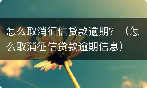 怎么取消征信贷款逾期？（怎么取消征信贷款逾期信息）