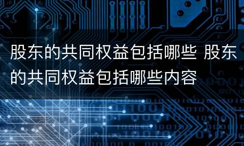 股东的共同权益包括哪些 股东的共同权益包括哪些内容