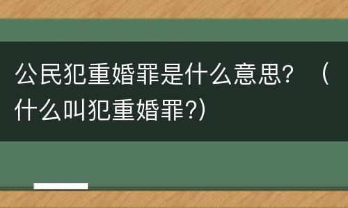 公民犯重婚罪是什么意思？（什么叫犯重婚罪?）