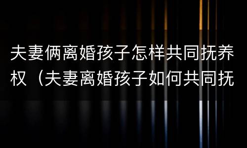 夫妻俩离婚孩子怎样共同抚养权（夫妻离婚孩子如何共同抚养）