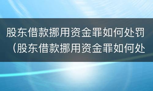 股东借款挪用资金罪如何处罚（股东借款挪用资金罪如何处罚公司）