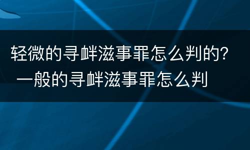 轻微的寻衅滋事罪怎么判的？ 一般的寻衅滋事罪怎么判