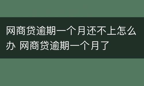 网商贷逾期一个月还不上怎么办 网商贷逾期一个月了