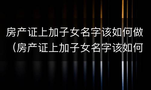 房产证上加子女名字该如何做（房产证上加子女名字该如何做抵押）