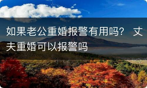 如果老公重婚报警有用吗？ 丈夫重婚可以报警吗