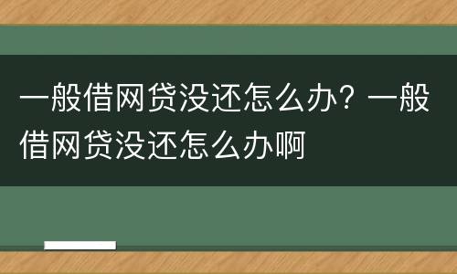 一般借网贷没还怎么办? 一般借网贷没还怎么办啊