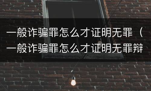 一般诈骗罪怎么才证明无罪（一般诈骗罪怎么才证明无罪辩护）