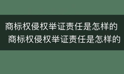 商标权侵权举证责任是怎样的 商标权侵权举证责任是怎样的
