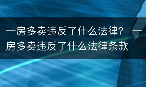一房多卖违反了什么法律？ 一房多卖违反了什么法律条款