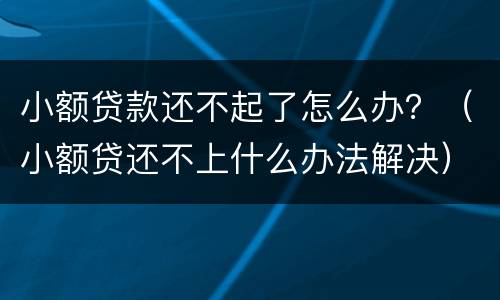 小额贷款还不起了怎么办？（小额贷还不上什么办法解决）