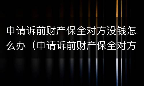 申请诉前财产保全对方没钱怎么办（申请诉前财产保全对方没钱怎么办理）