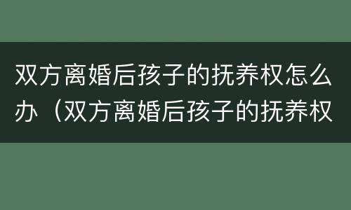 双方离婚后孩子的抚养权怎么办（双方离婚后孩子的抚养权怎么办理）