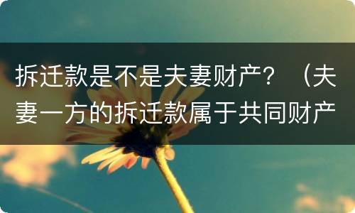 拆迁款是不是夫妻财产？（夫妻一方的拆迁款属于共同财产吗）