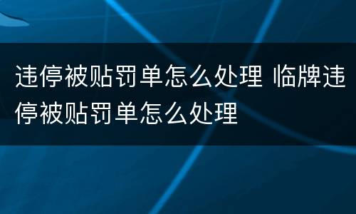 违停被贴罚单怎么处理 临牌违停被贴罚单怎么处理