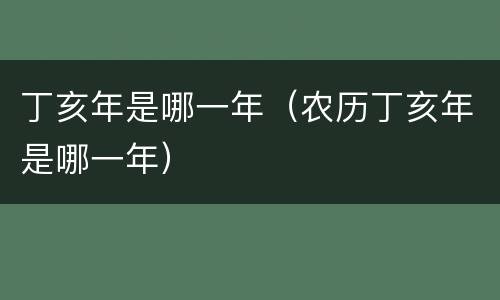 丁亥年是哪一年（农历丁亥年是哪一年）
