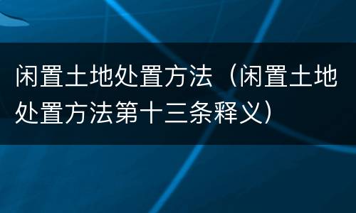 闲置土地处置方法（闲置土地处置方法第十三条释义）