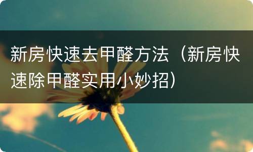 新房快速去甲醛方法（新房快速除甲醛实用小妙招）