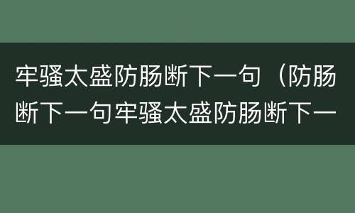 牢骚太盛防肠断下一句（防肠断下一句牢骚太盛防肠断下一句）