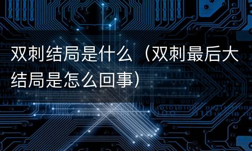 双刺结局是什么（双刺最后大结局是怎么回事）