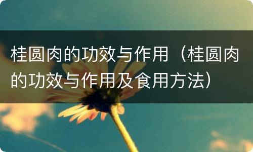 桂圆肉的功效与作用（桂圆肉的功效与作用及食用方法）