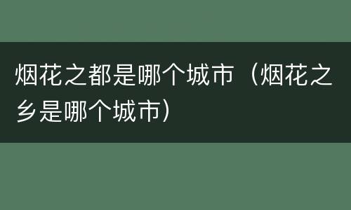 烟花之都是哪个城市（烟花之乡是哪个城市）