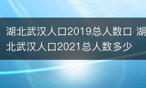 湖北武汉人口2019总人数口 湖北武汉人口2021总人数多少