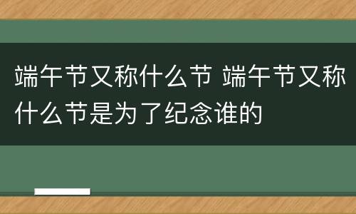 端午节又称什么节 端午节又称什么节是为了纪念谁的