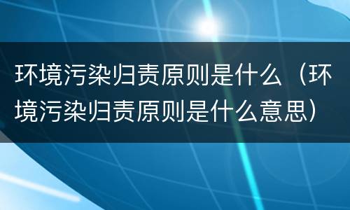 环境污染归责原则是什么（环境污染归责原则是什么意思）