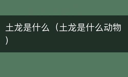 土龙是什么（土龙是什么动物）