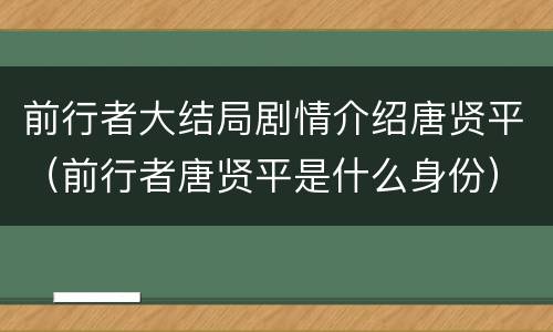 前行者大结局剧情介绍唐贤平（前行者唐贤平是什么身份）