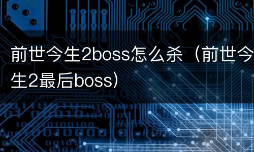 前世今生2boss怎么杀（前世今生2最后boss）