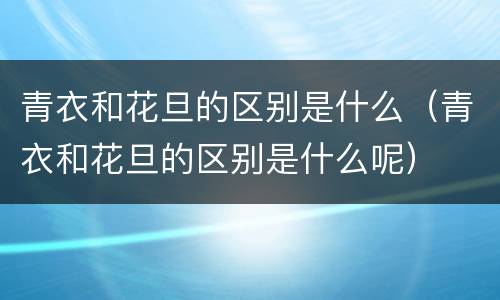 青衣和花旦的区别是什么（青衣和花旦的区别是什么呢）