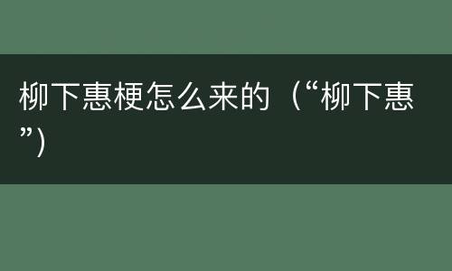 柳下惠梗怎么来的（“柳下惠”）