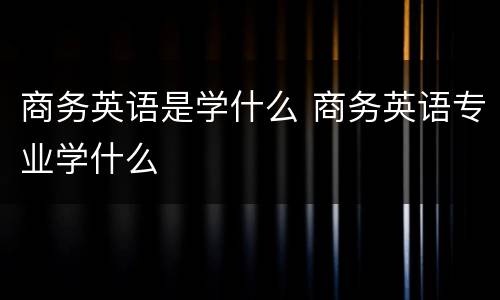 商务英语是学什么 商务英语专业学什么