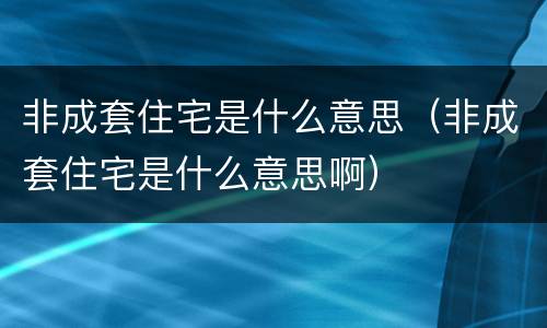 非成套住宅是什么意思（非成套住宅是什么意思啊）