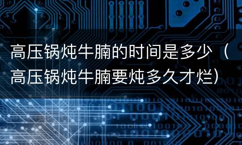 高压锅炖牛腩的时间是多少（高压锅炖牛腩要炖多久才烂）