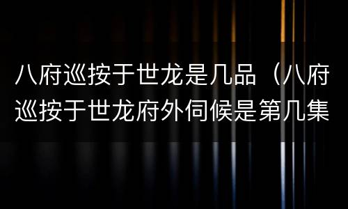 八府巡按于世龙是几品（八府巡按于世龙府外伺候是第几集）