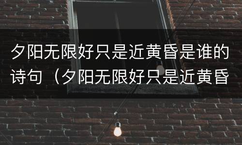 夕阳无限好只是近黄昏是谁的诗句（夕阳无限好只是近黄昏是谁的诗句全诗）