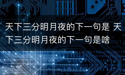 天下三分明月夜的下一句是 天下三分明月夜的下一句是啥