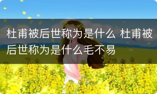 杜甫被后世称为是什么 杜甫被后世称为是什么毛不易