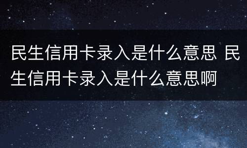 民生信用卡录入是什么意思 民生信用卡录入是什么意思啊