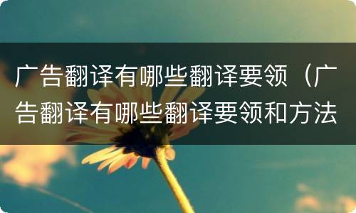 广告翻译有哪些翻译要领（广告翻译有哪些翻译要领和方法）