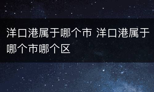 洋口港属于哪个市 洋口港属于哪个市哪个区