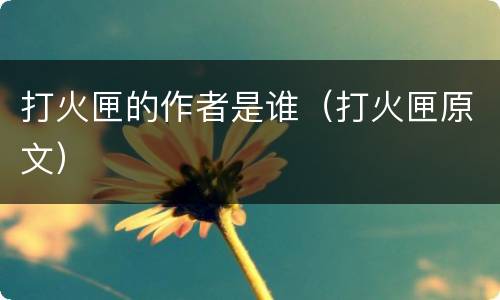 打火匣的作者是谁（打火匣原文）