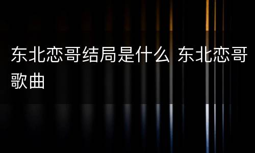 东北恋哥结局是什么 东北恋哥歌曲