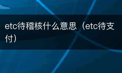 etc待稽核什么意思（etc待支付）