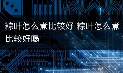 粽叶怎么煮比较好 粽叶怎么煮比较好喝