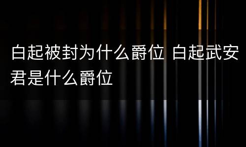 白起被封为什么爵位 白起武安君是什么爵位