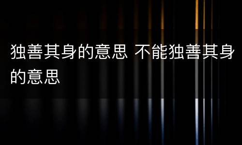 独善其身的意思 不能独善其身的意思