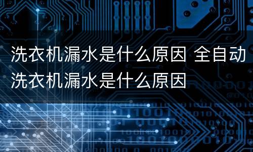 洗衣机漏水是什么原因 全自动洗衣机漏水是什么原因